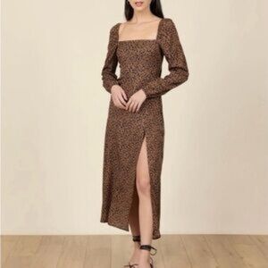 Park & Fifth Black and Brown Cheetah Brown Long Sleeve Leg Slit Dress - XS